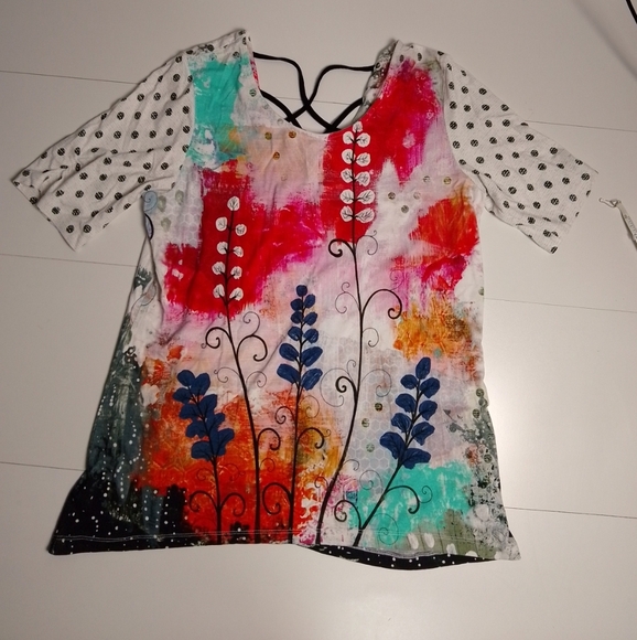 Simply Art By Dolcezza Top colorful floral Abstract Woman Size Large Stretchy - Picture 1 of 5